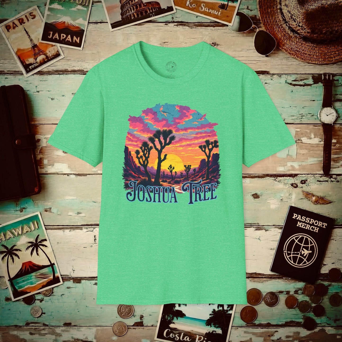 Retro Joshua Tree, California T-Shirt Heather Irish Green / S