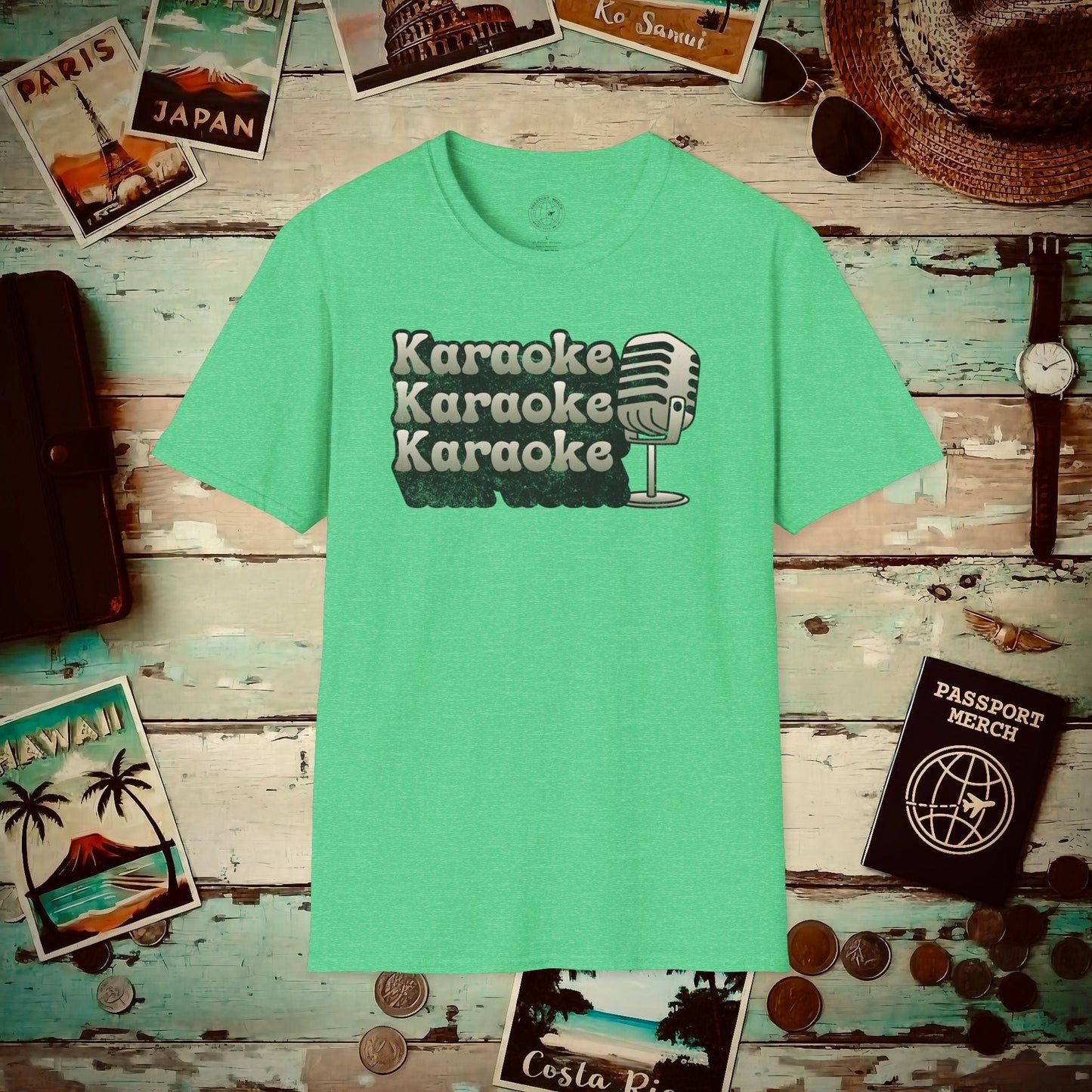 Retro Karaoke Karaoke Karaoke, Japan T-Shirt Heather Irish Green / S