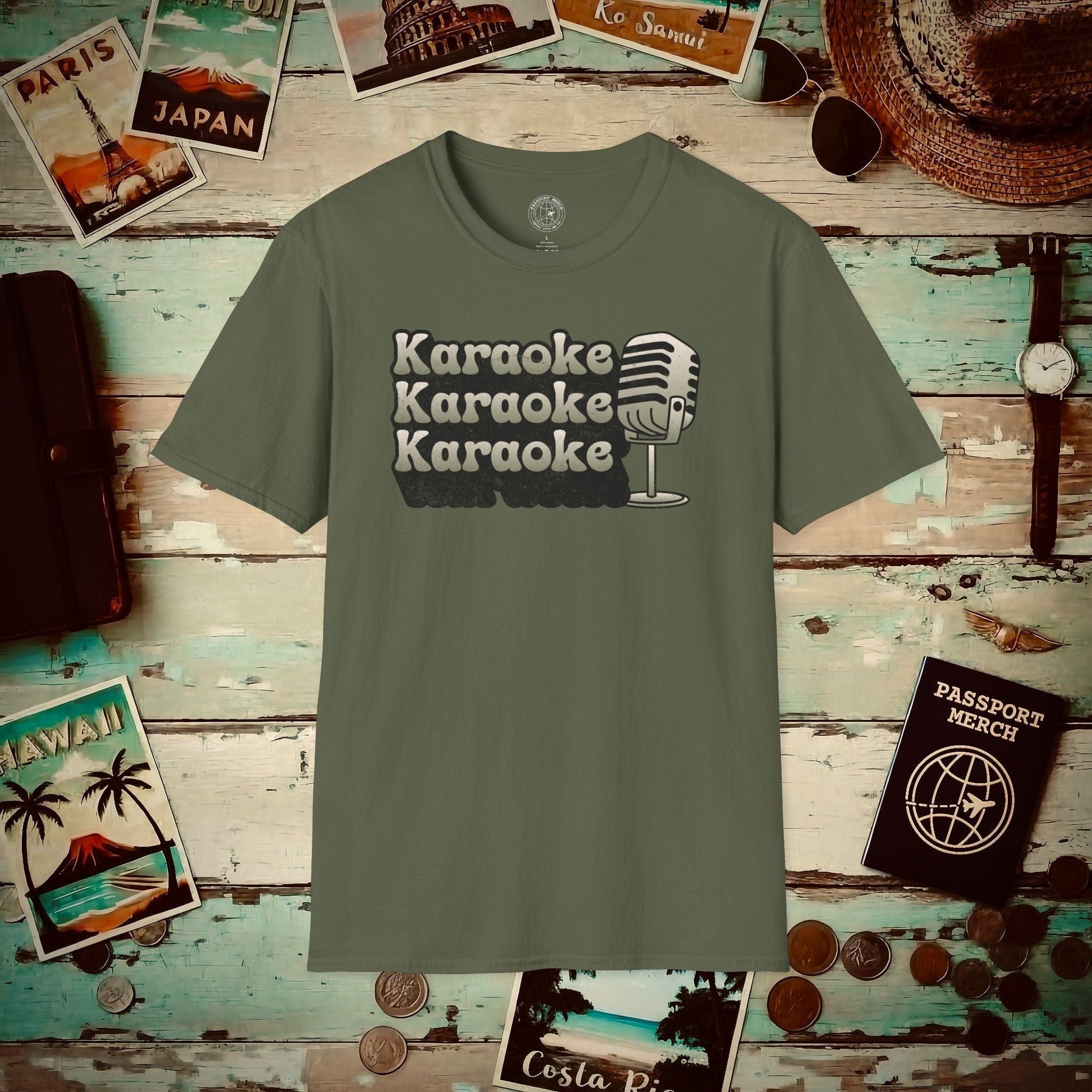 Retro Karaoke Karaoke Karaoke, Japan T-Shirt Military Green / S