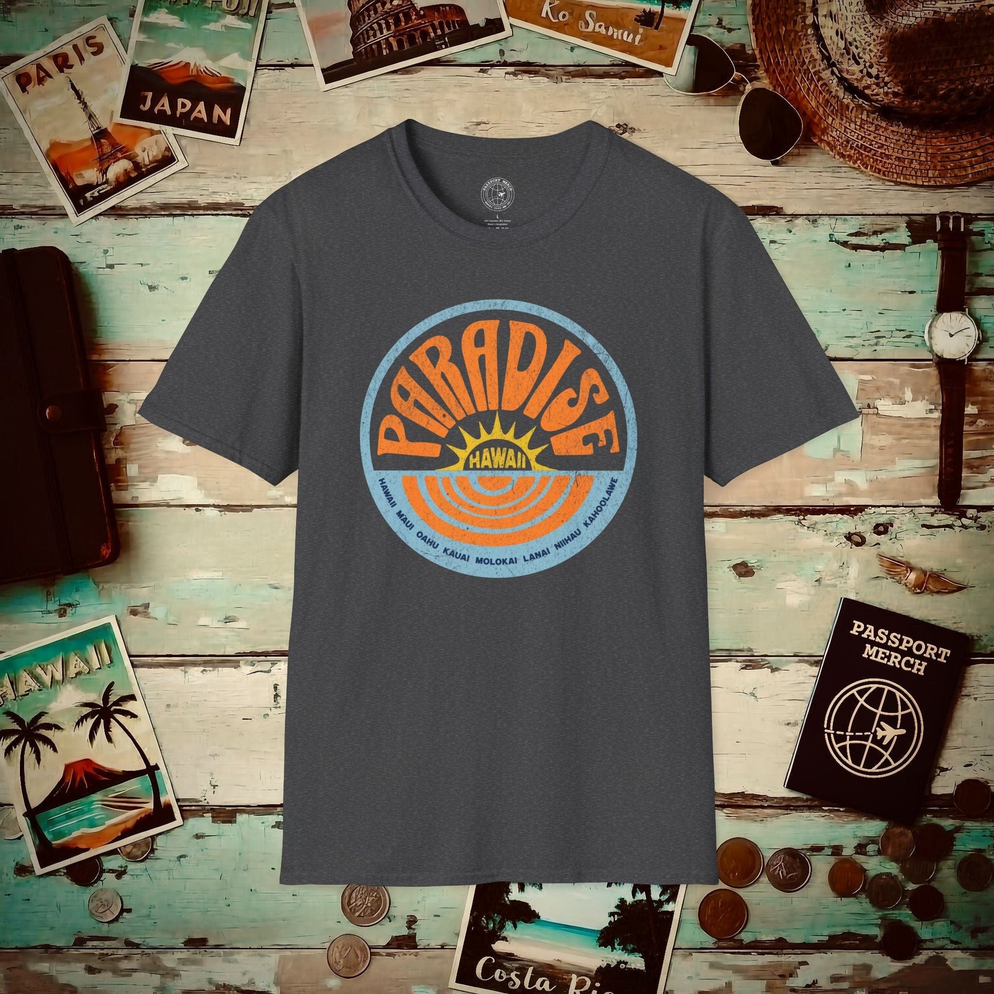 Retro Paradise, Hawaii T-Shirt Dark Heather / S