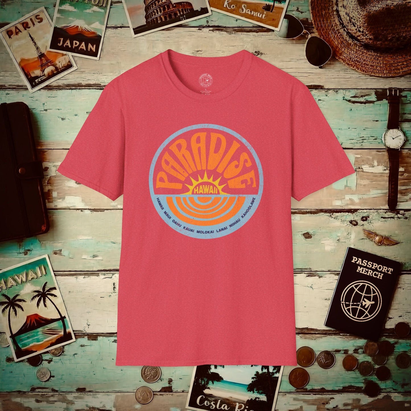 Retro Paradise, Hawaii T-Shirt Heather Red / S