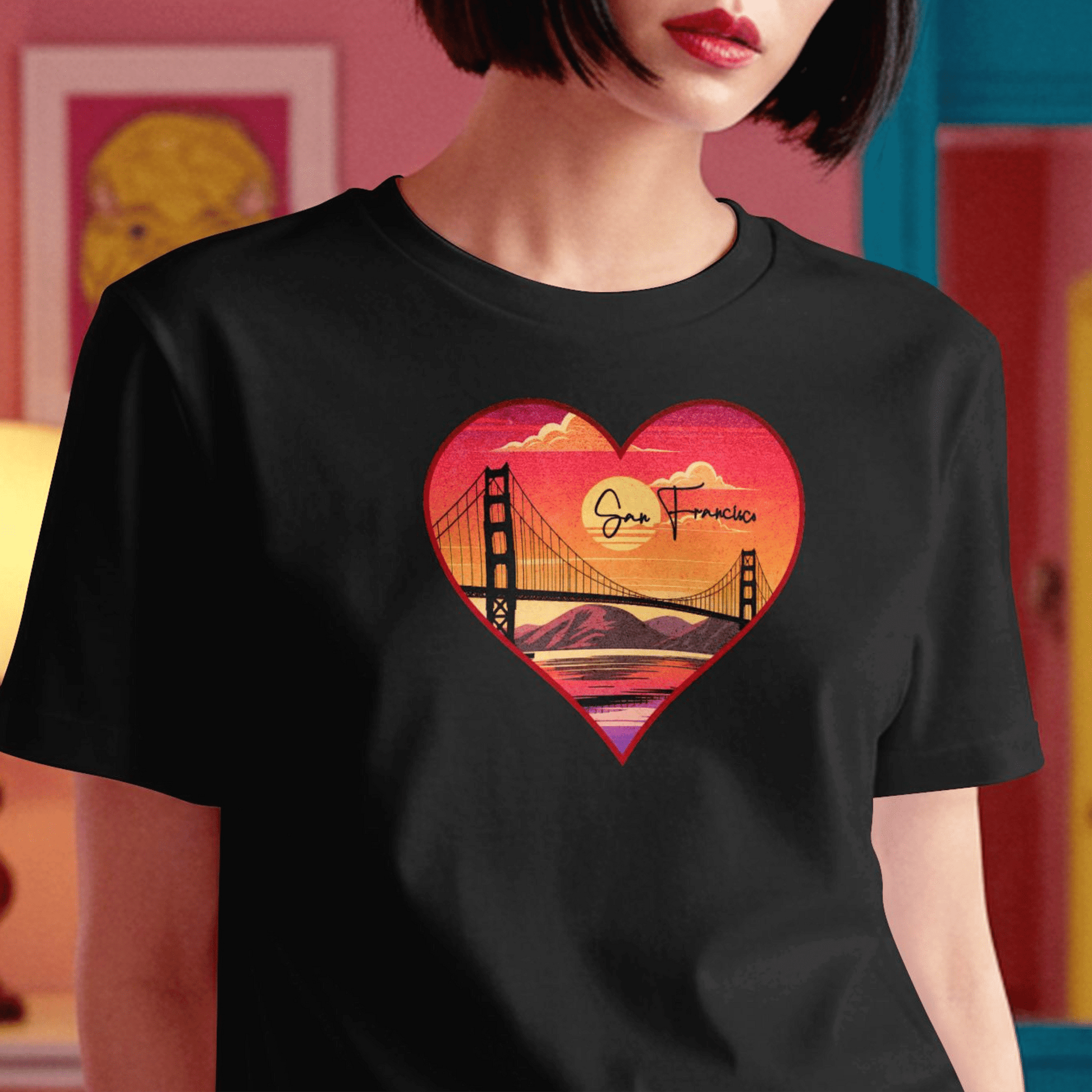 Retro San Francisco Heart, California T-Shirt Black / S