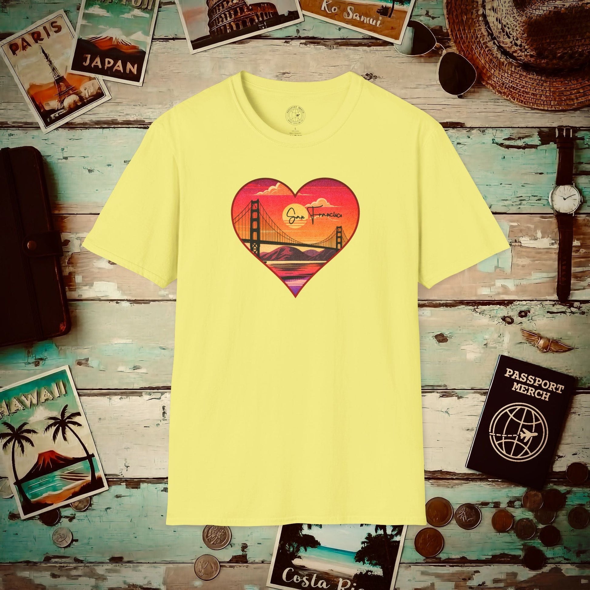 Retro San Francisco Heart, California T-Shirt Cornsilk / S