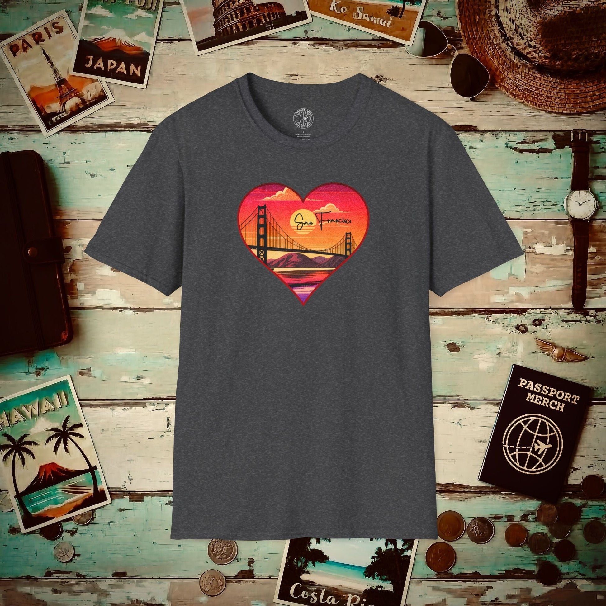 Retro San Francisco Heart, California T-Shirt Dark Heather / S