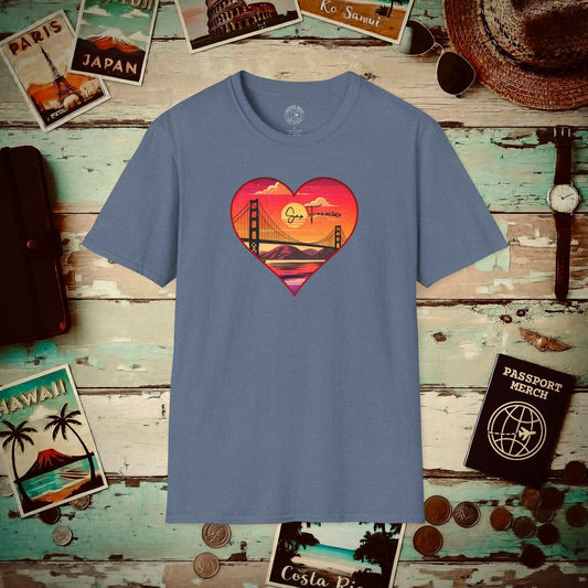 Retro San Francisco Heart, California T-Shirt Heather Indigo / S