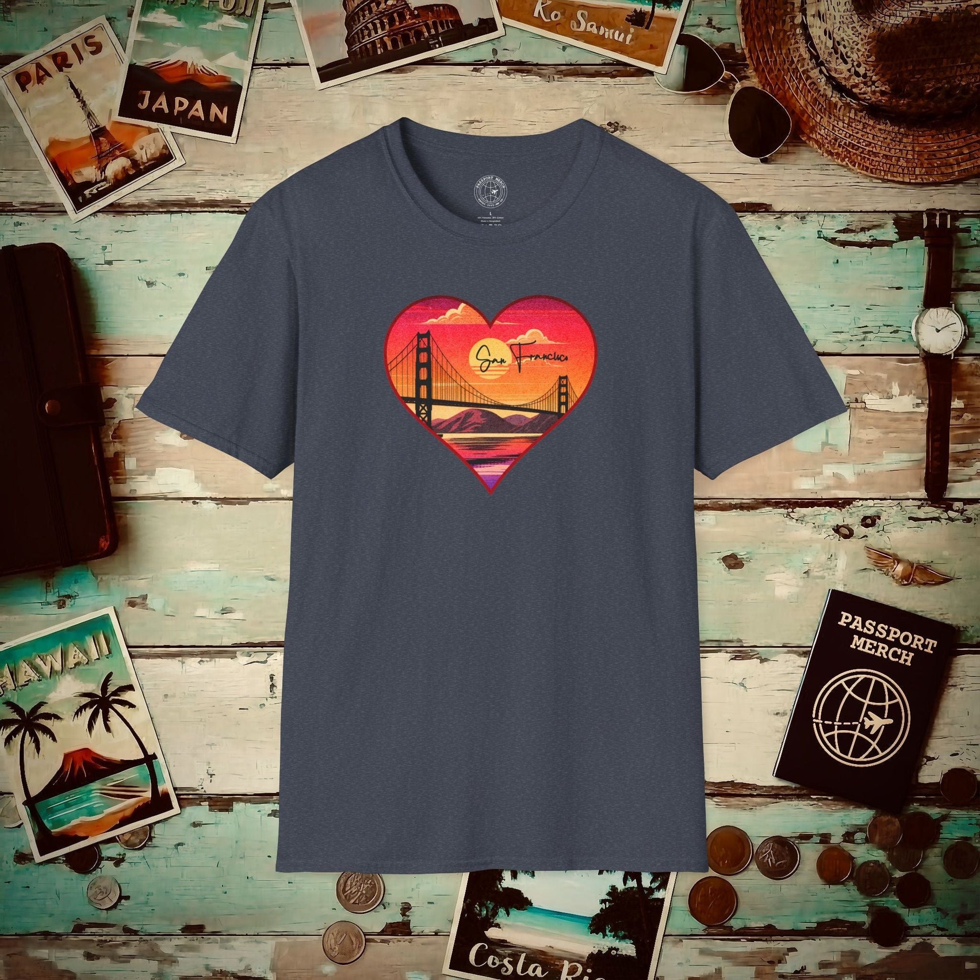 Retro San Francisco Heart, California T-Shirt Heather Navy / S
