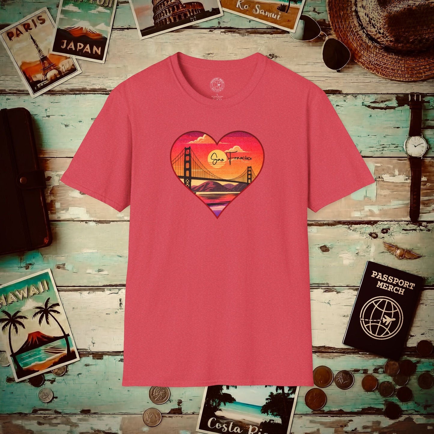 Retro San Francisco Heart, California T-Shirt Heather Red / S