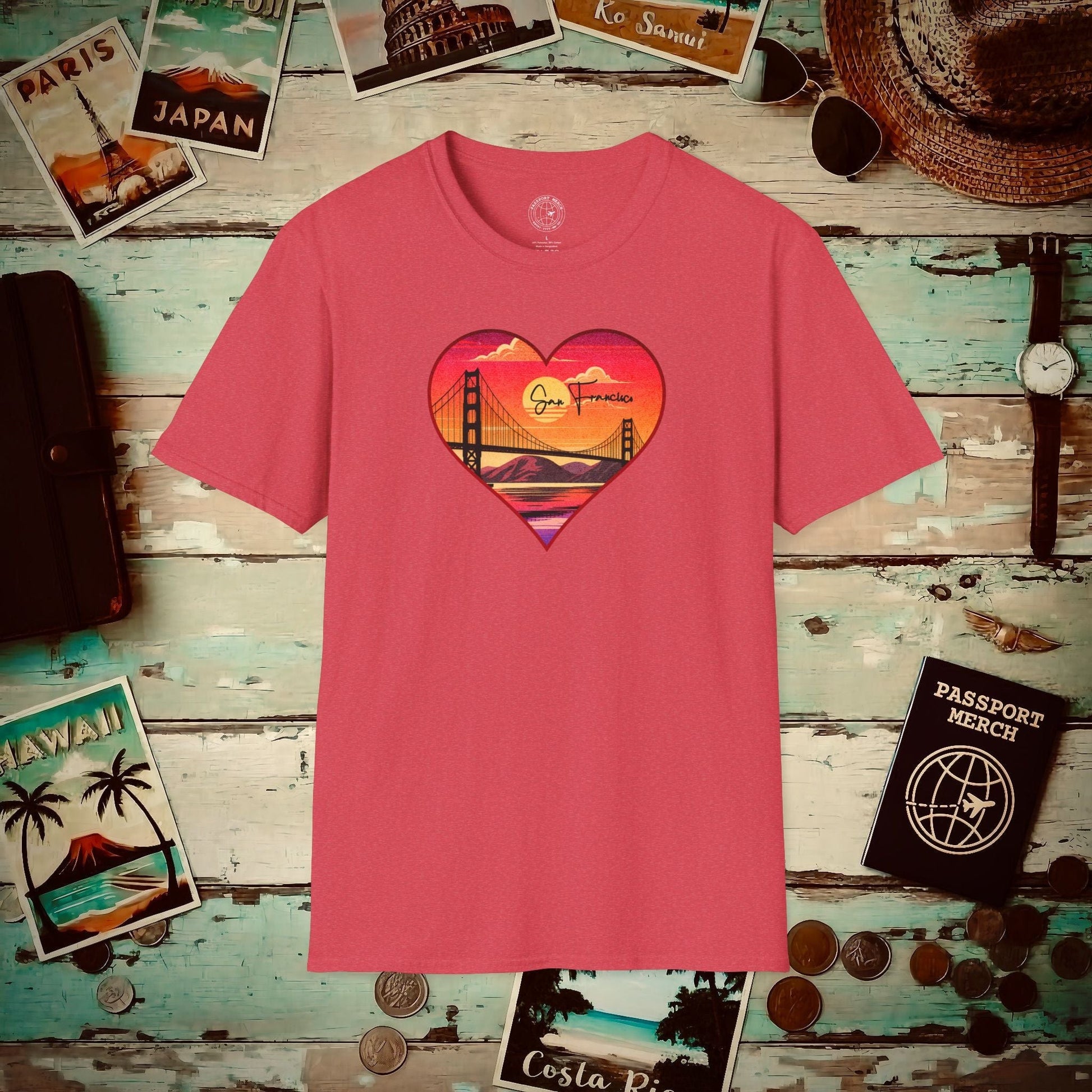 Retro San Francisco Heart, California T-Shirt Heather Red / S