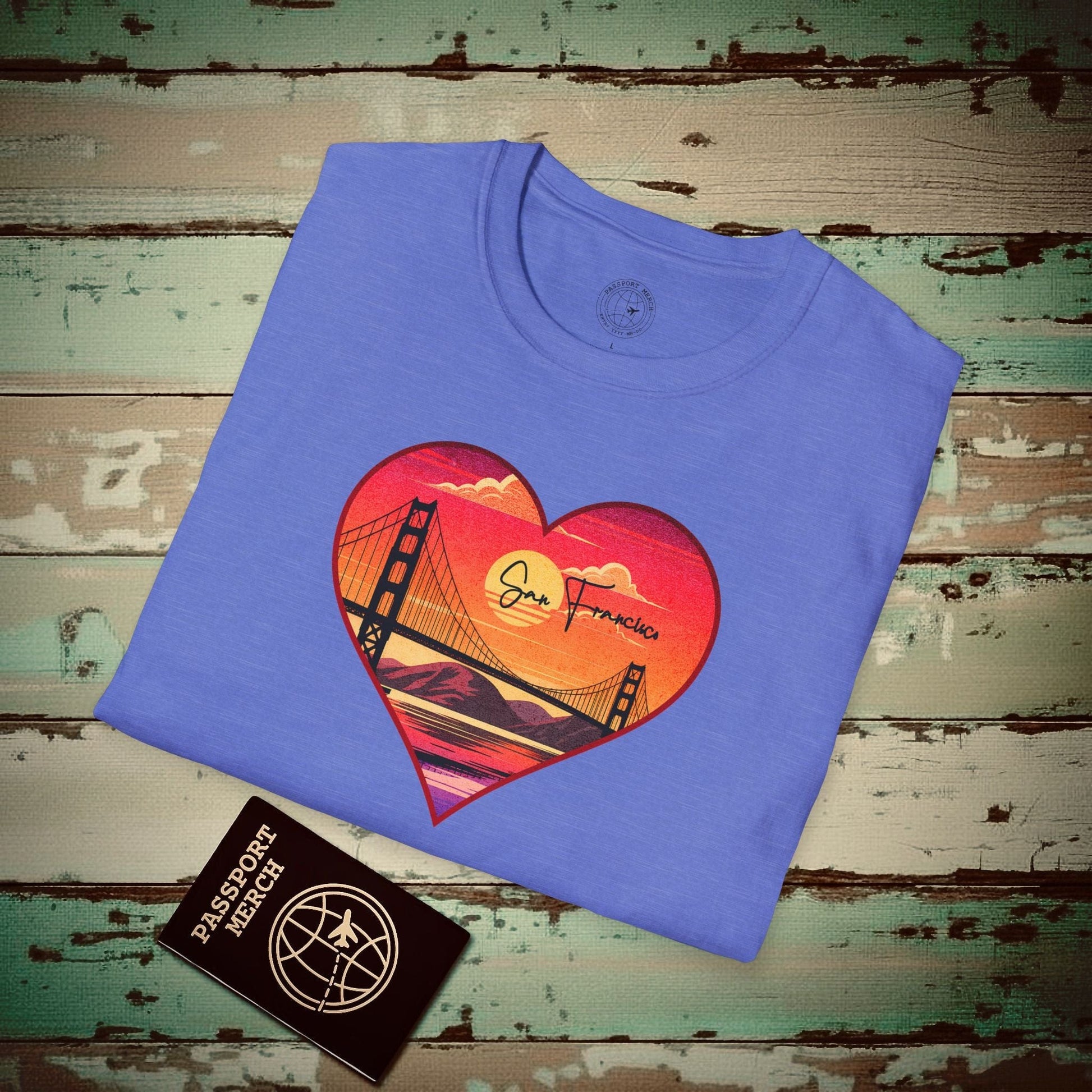 Retro San Francisco Heart, California T-Shirt Heather Royal / S