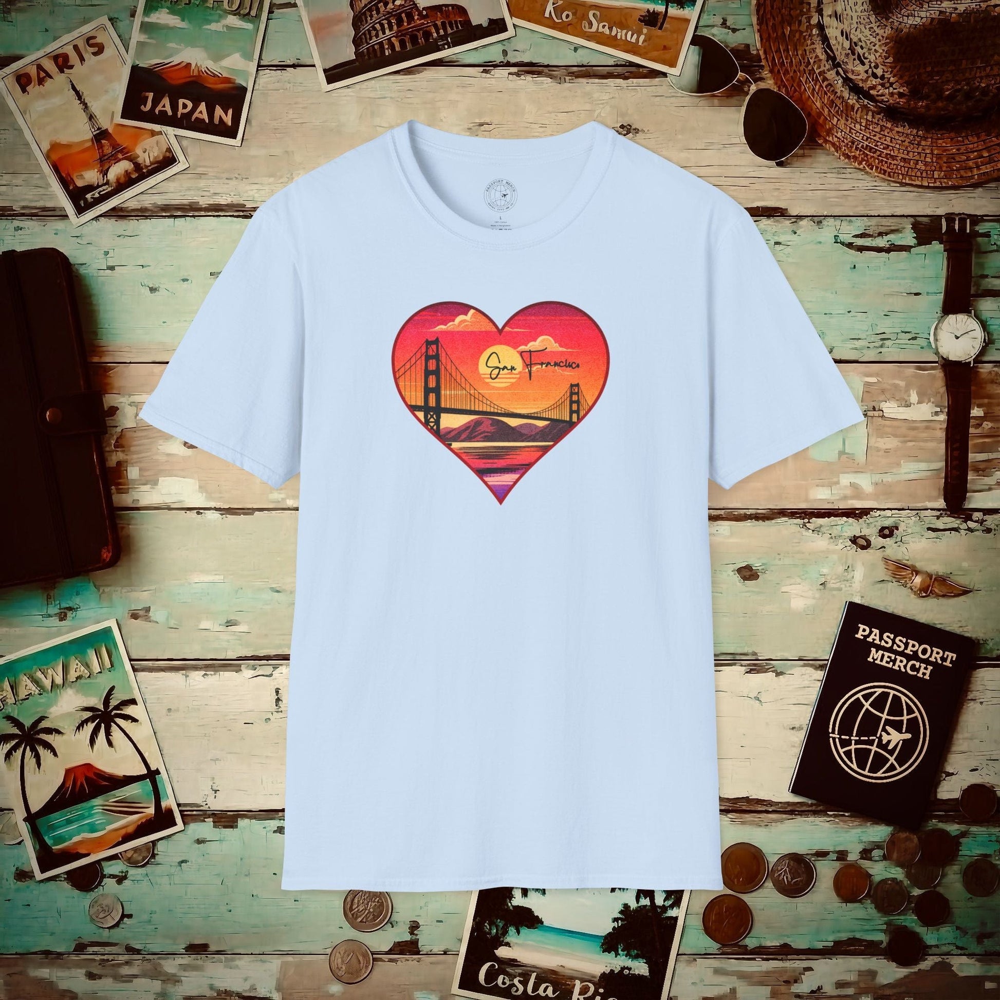 Retro San Francisco Heart, California T-Shirt Light Blue / S