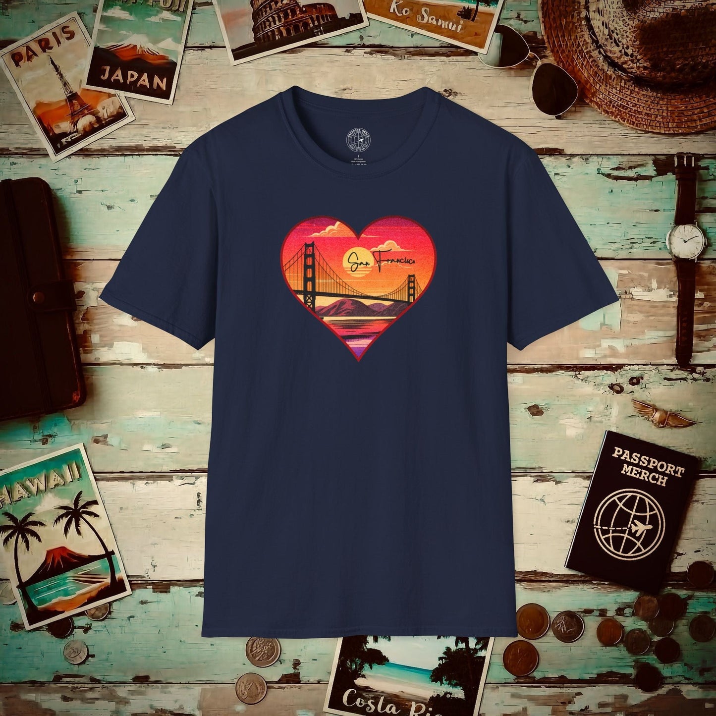 Retro San Francisco Heart, California T-Shirt Navy / S