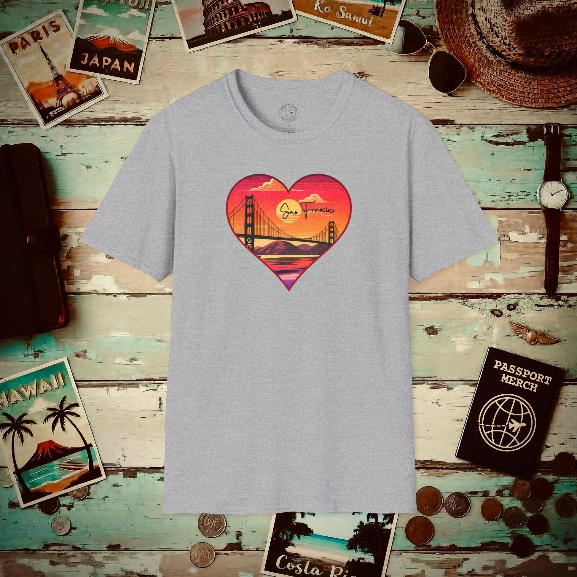 Retro San Francisco Heart, California T-Shirt Sport Grey / S