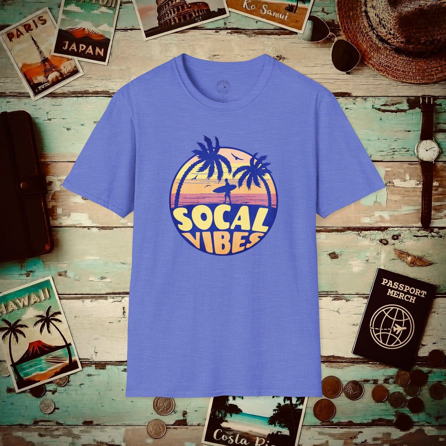 Retro SoCal Vibes, California T-Shirt Heather Royal / S