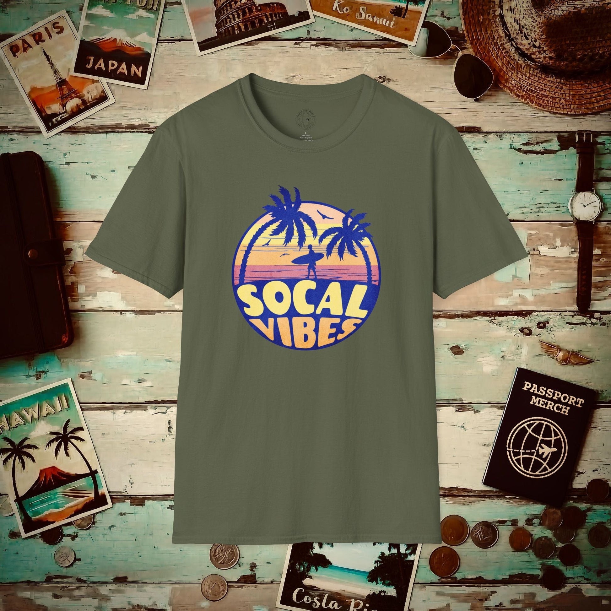 Retro SoCal Vibes, California T-Shirt Military Green / S