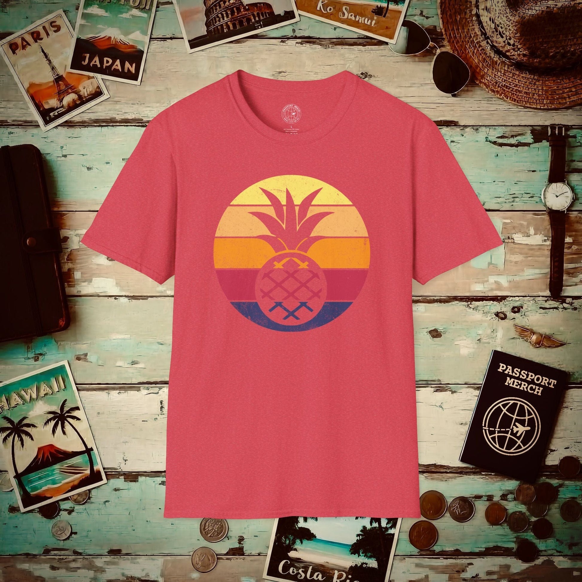 Retro Sun Hawaiian Pineapple T-Shirt Heather Red / S
