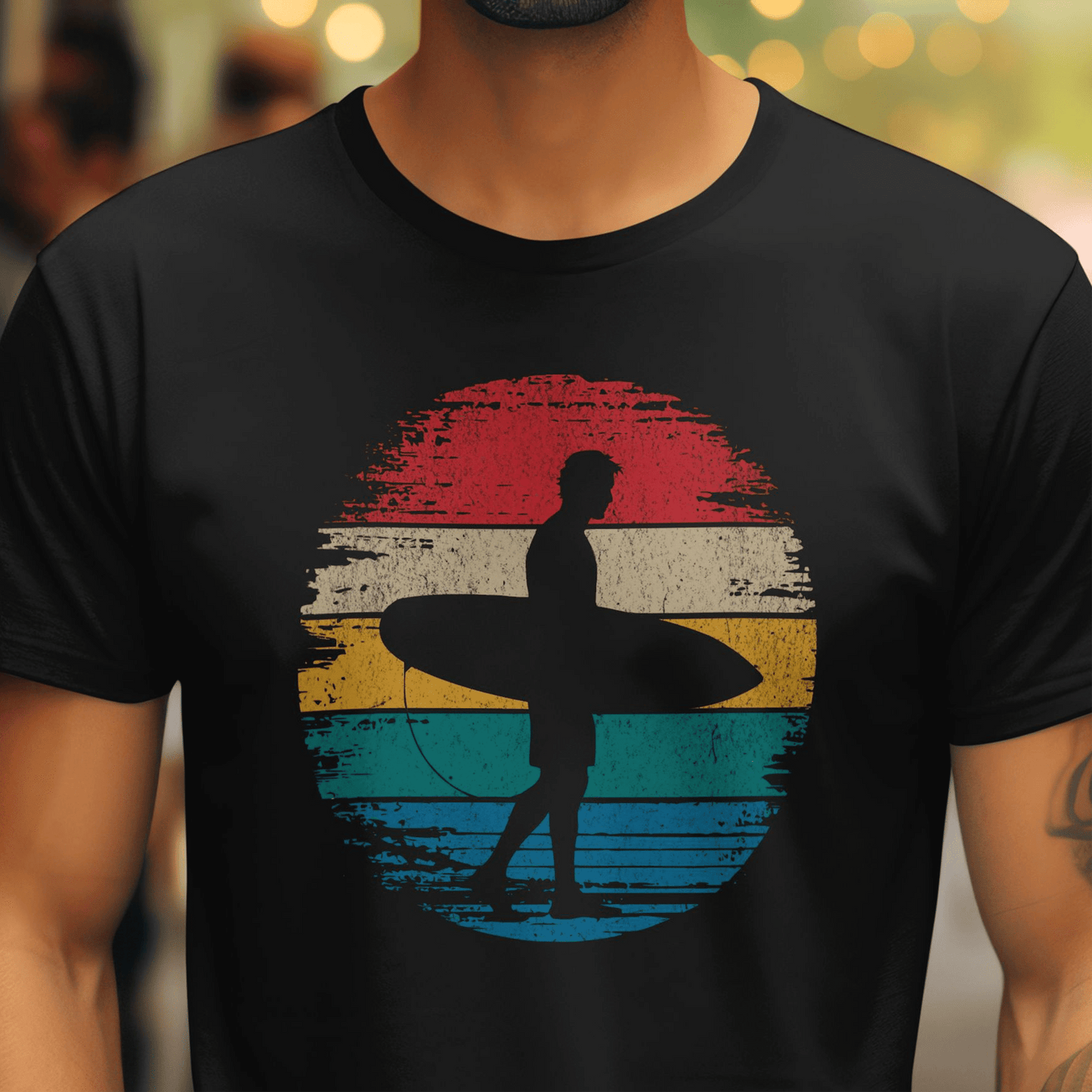 Retro Sun Surfer Dude T-Shirt Black / S