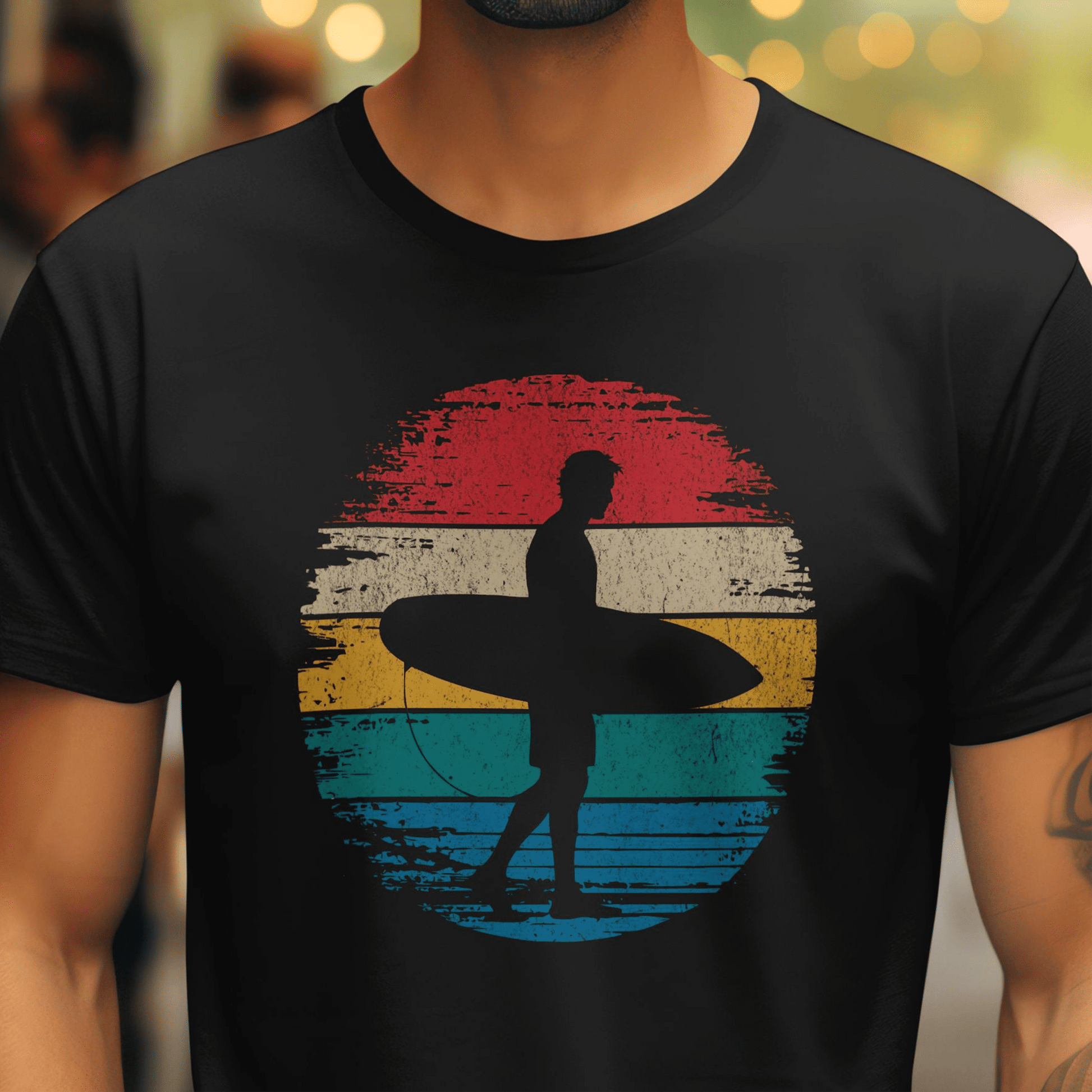 Retro Sun Surfer Dude T-Shirt Black / S