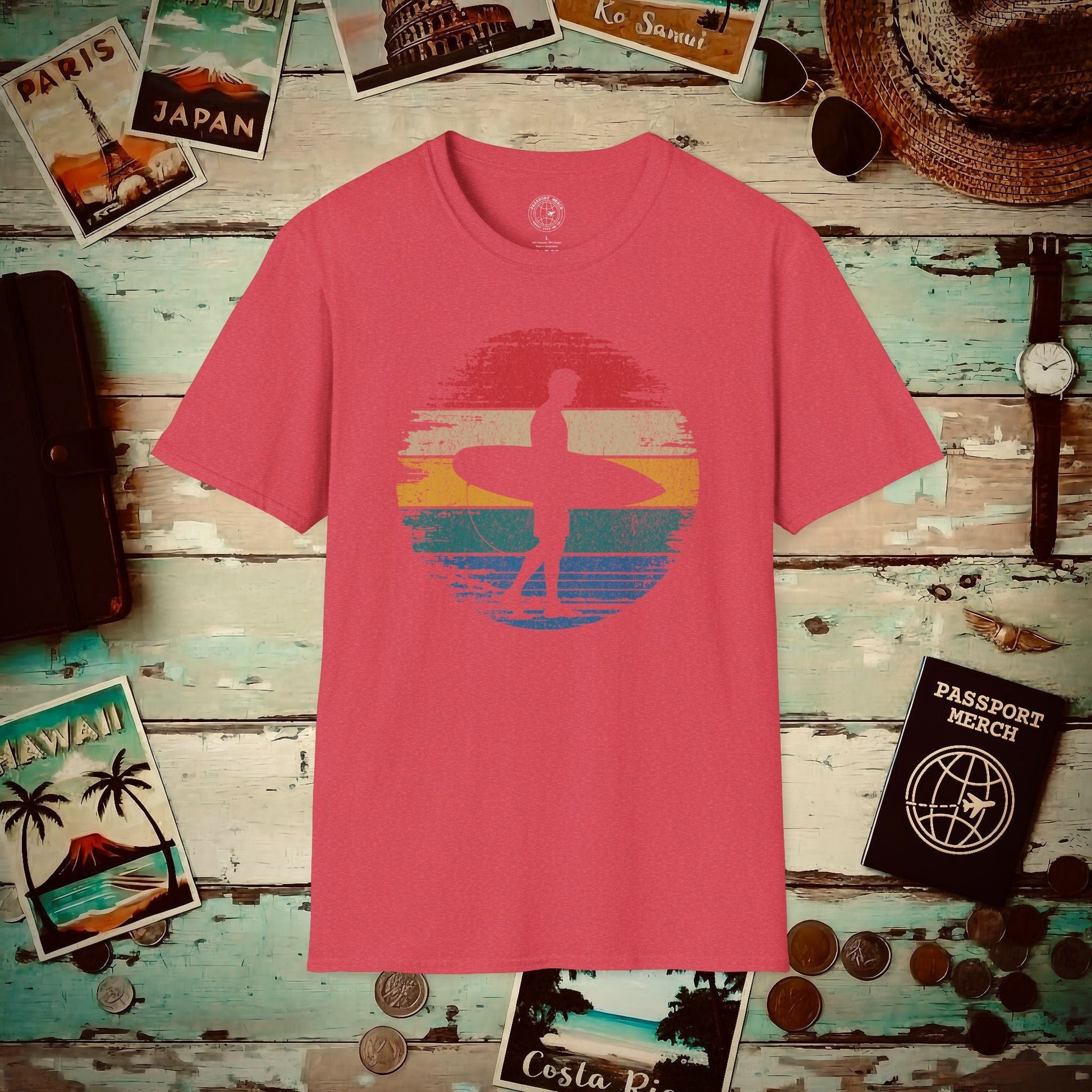 Retro Sun Surfer Dude T-Shirt Heather Red / S