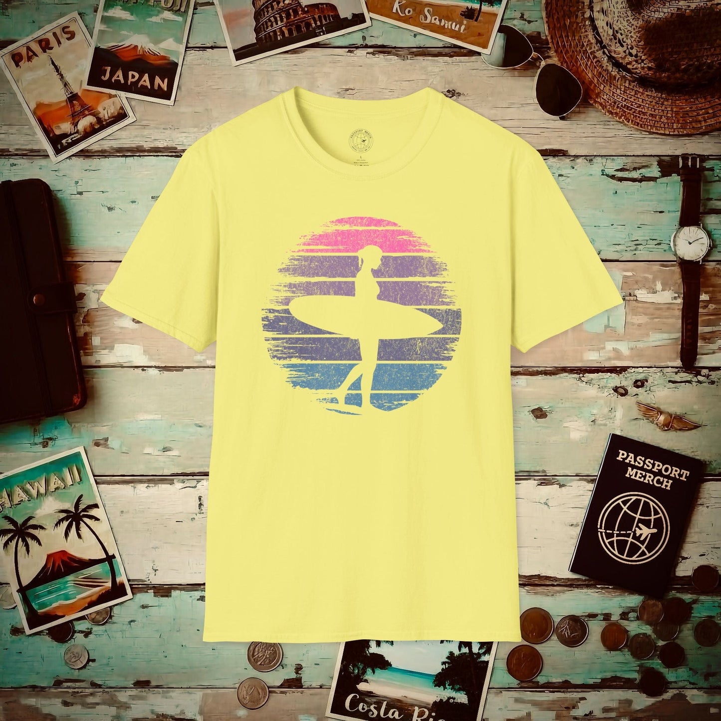 Retro Sun Surfer Girl T-Shirt Cornsilk / S
