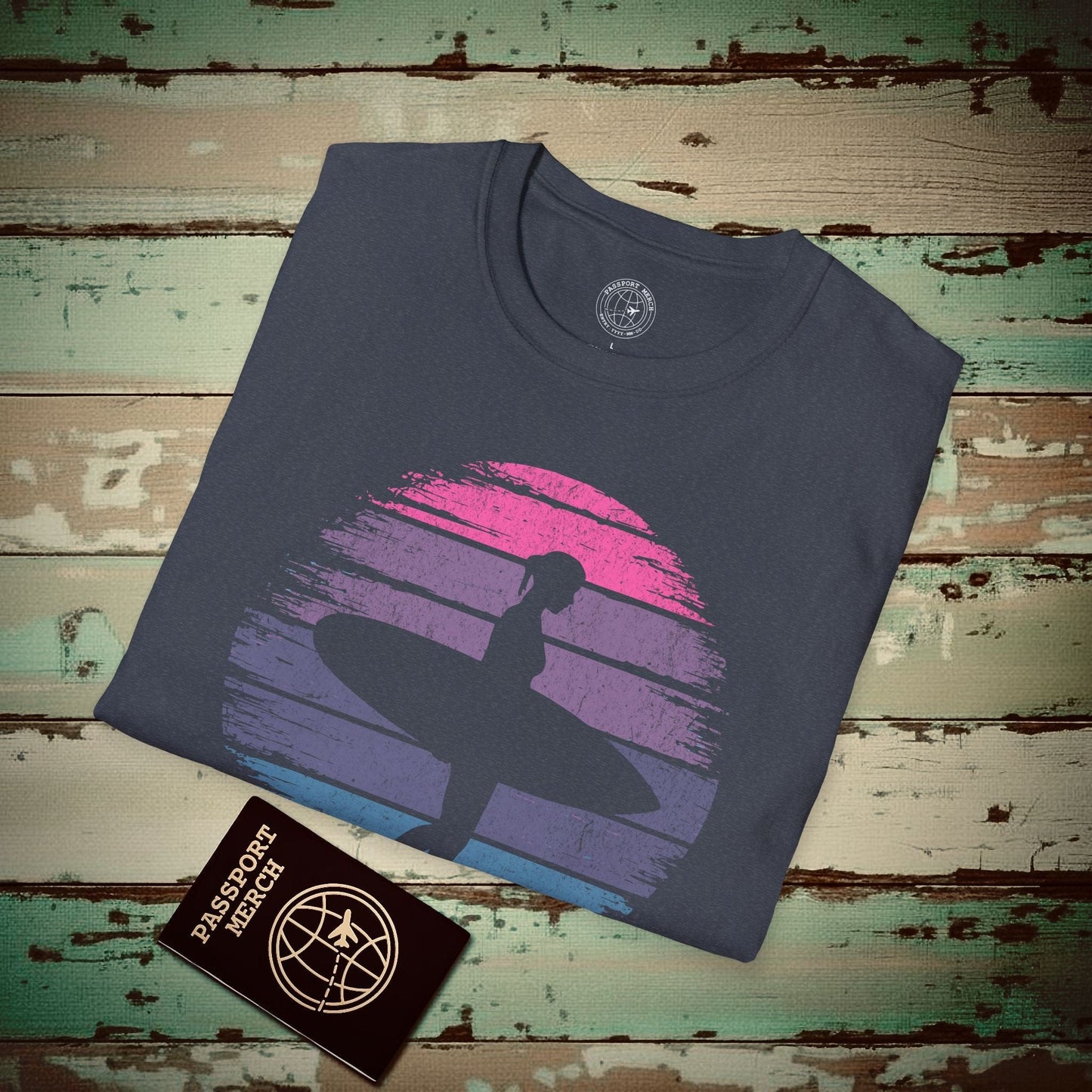 Retro Sun Surfer Girl T-Shirt Heather Navy / S