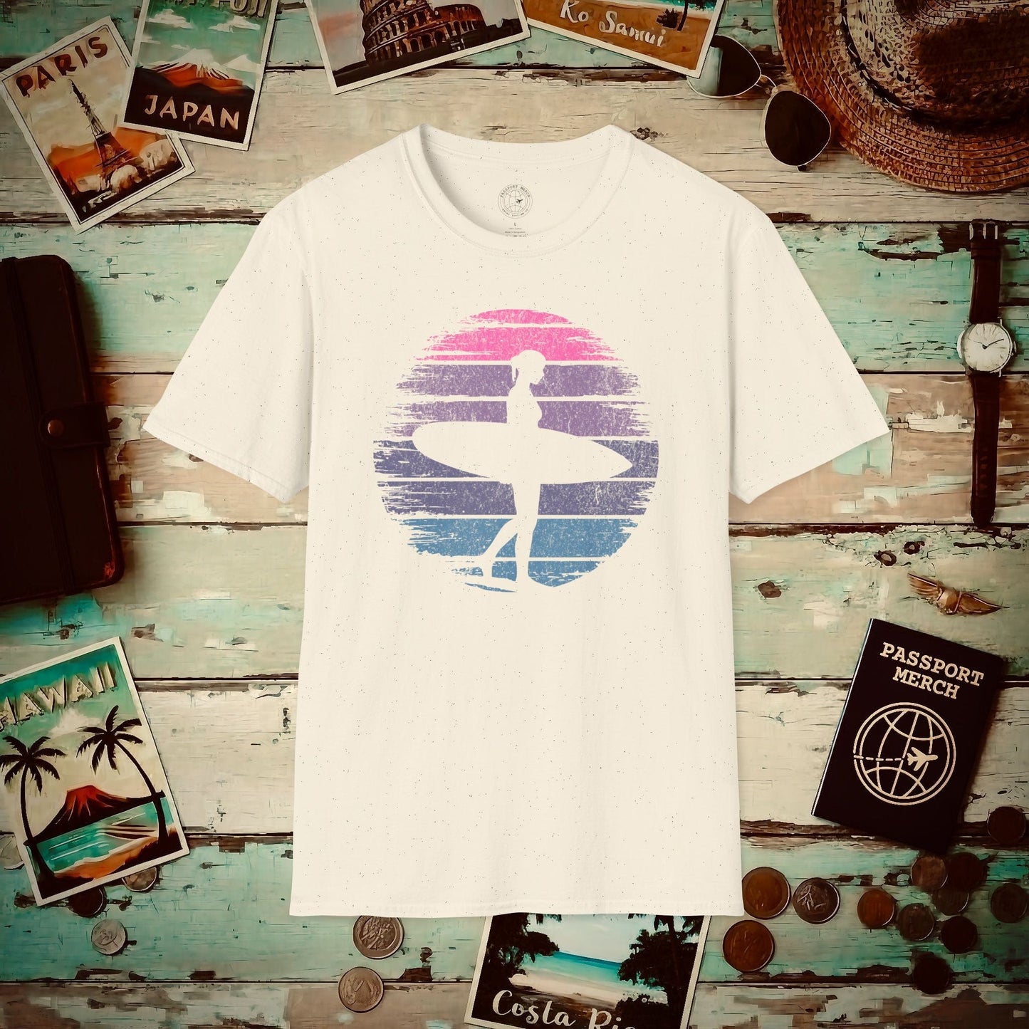 Retro Sun Surfer Girl T-Shirt Natural / S
