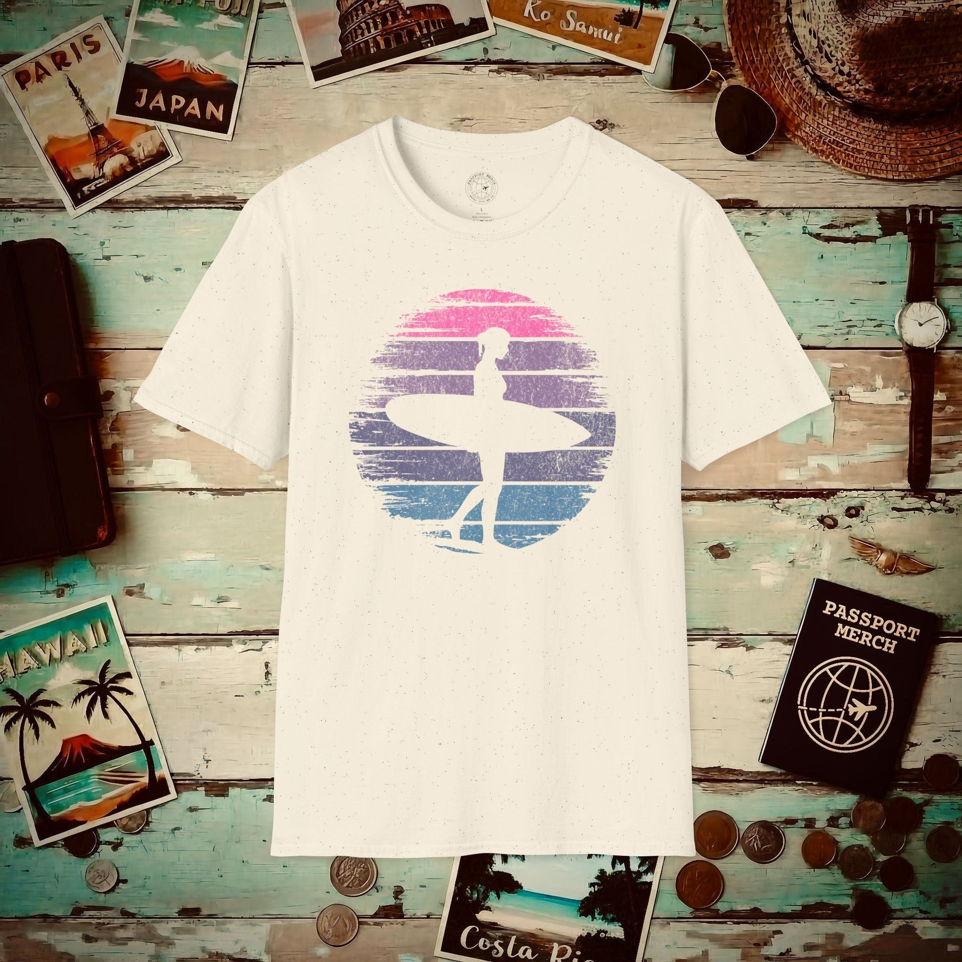 Retro Sun Surfer Girl T-Shirt Natural / S