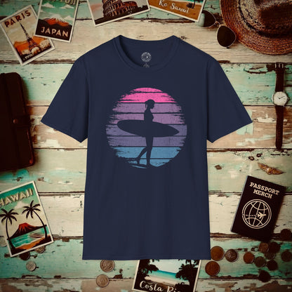 Retro Sun Surfer Girl T-Shirt Navy / S