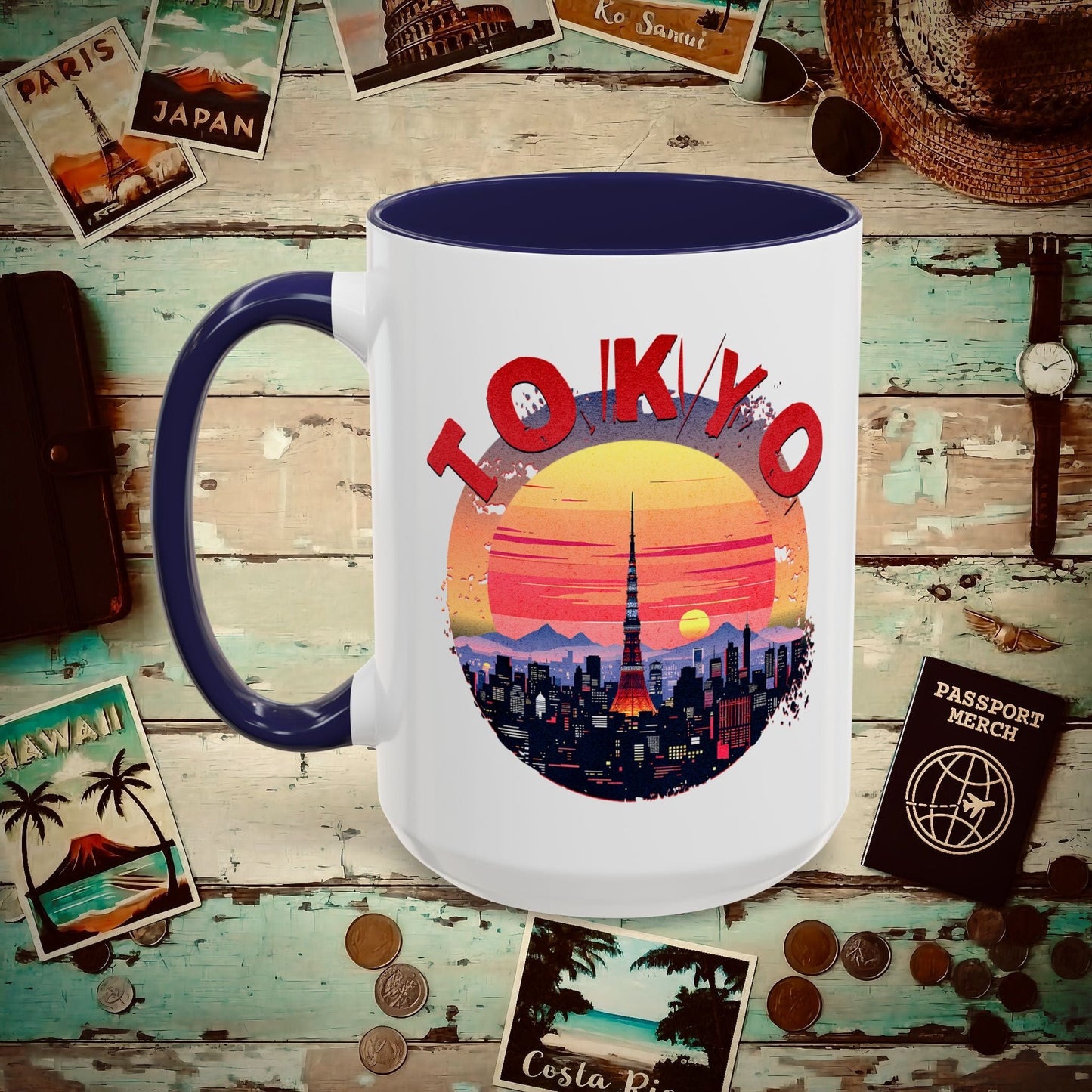 Retro Tokyo Tower Sunset, Japan 15oz Mug Navy / 15oz