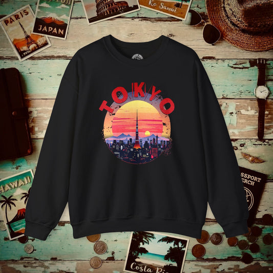 Retro Tokyo Tower Sunset, Japan Crewneck Black / S