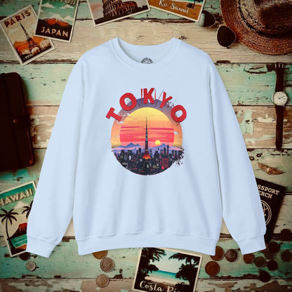 Retro Tokyo Tower Sunset, Japan Crewneck Light Blue / S
