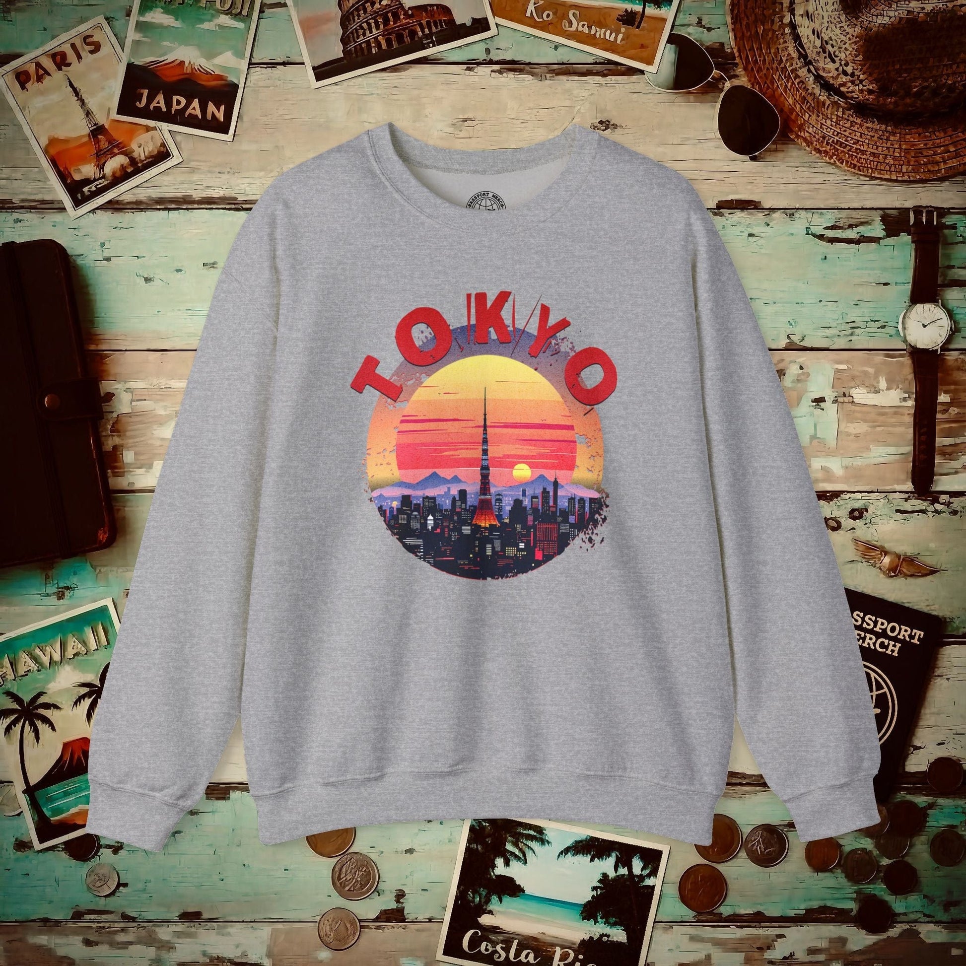 Retro Tokyo Tower Sunset, Japan Crewneck Sport Grey / S