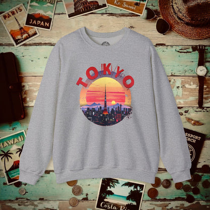 Retro Tokyo Tower Sunset, Japan Crewneck Sport Grey / S