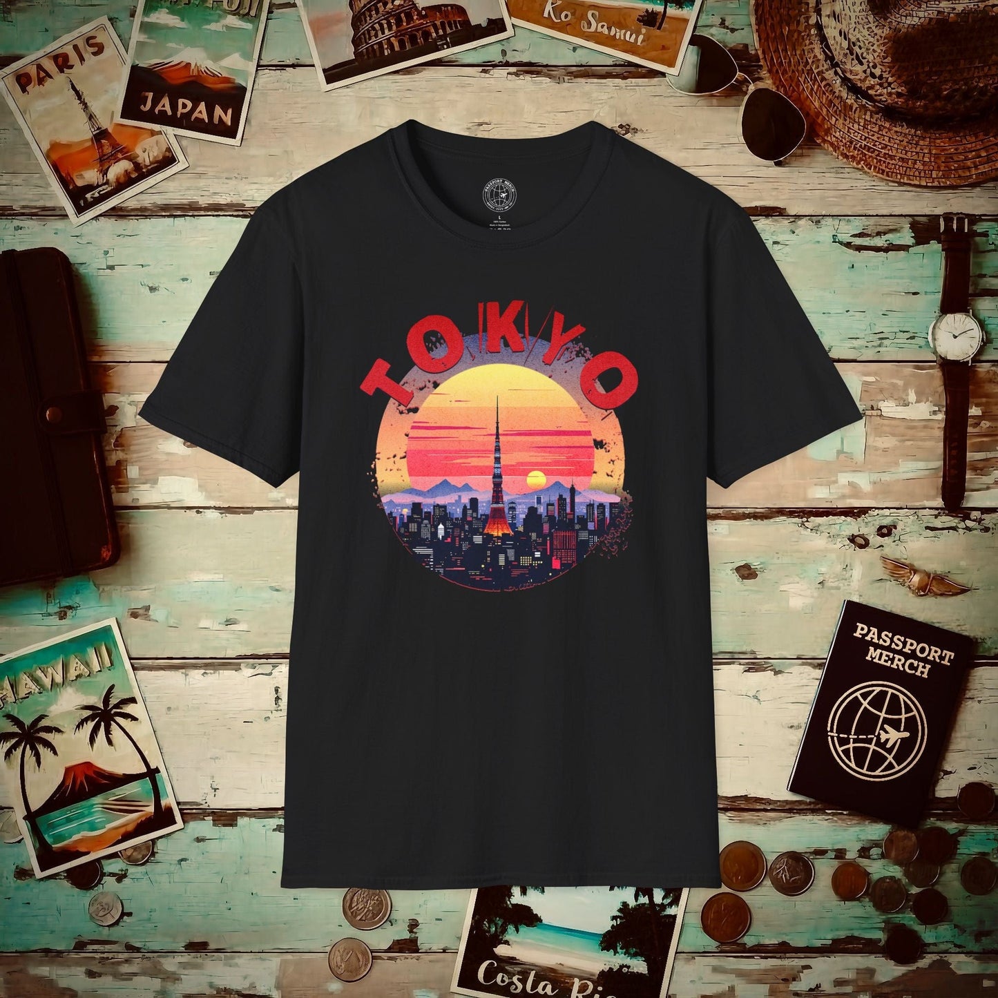 Retro Tokyo Tower Sunset, Japan T-Shirt Black / S