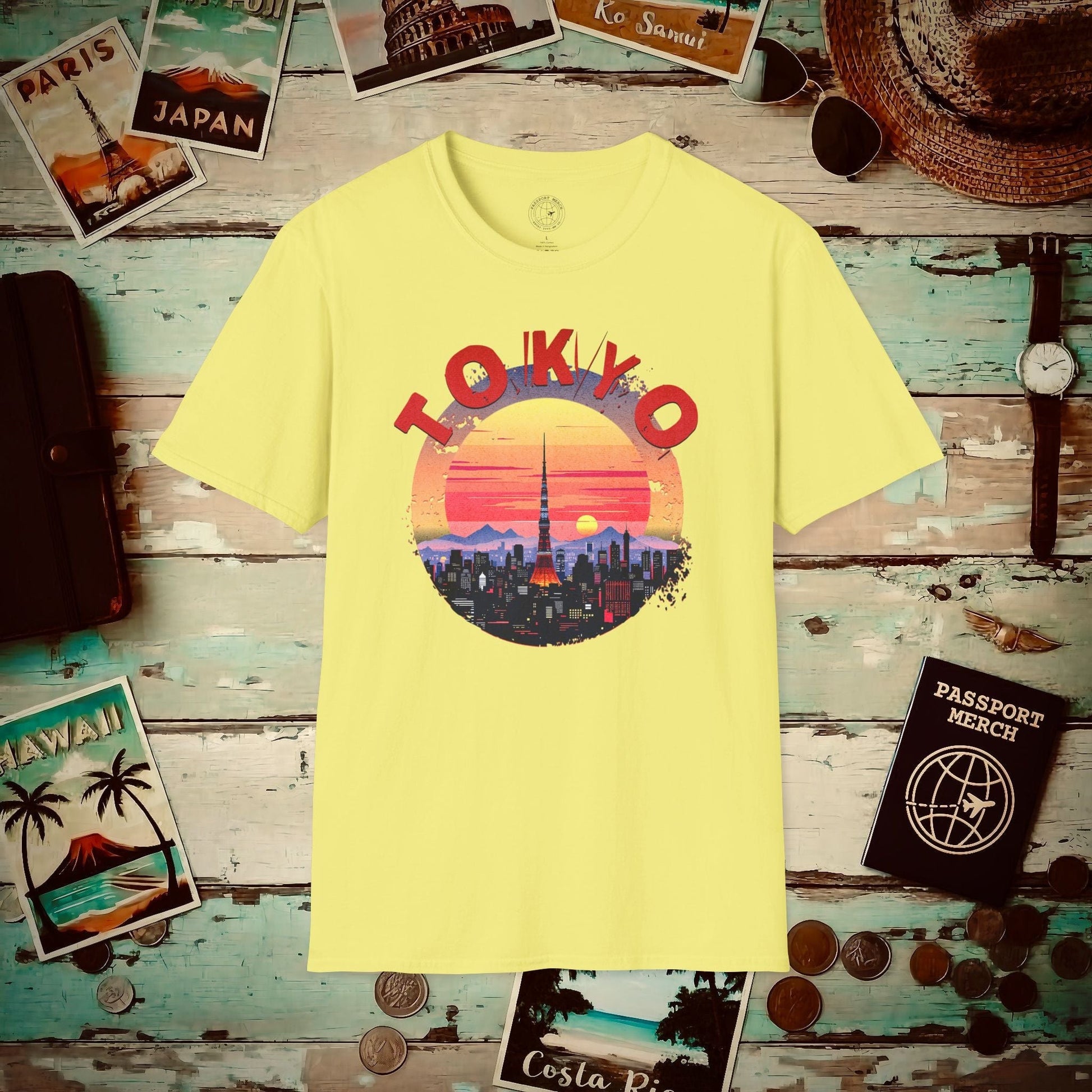 Retro Tokyo Tower Sunset, Japan T-Shirt Cornsilk / S