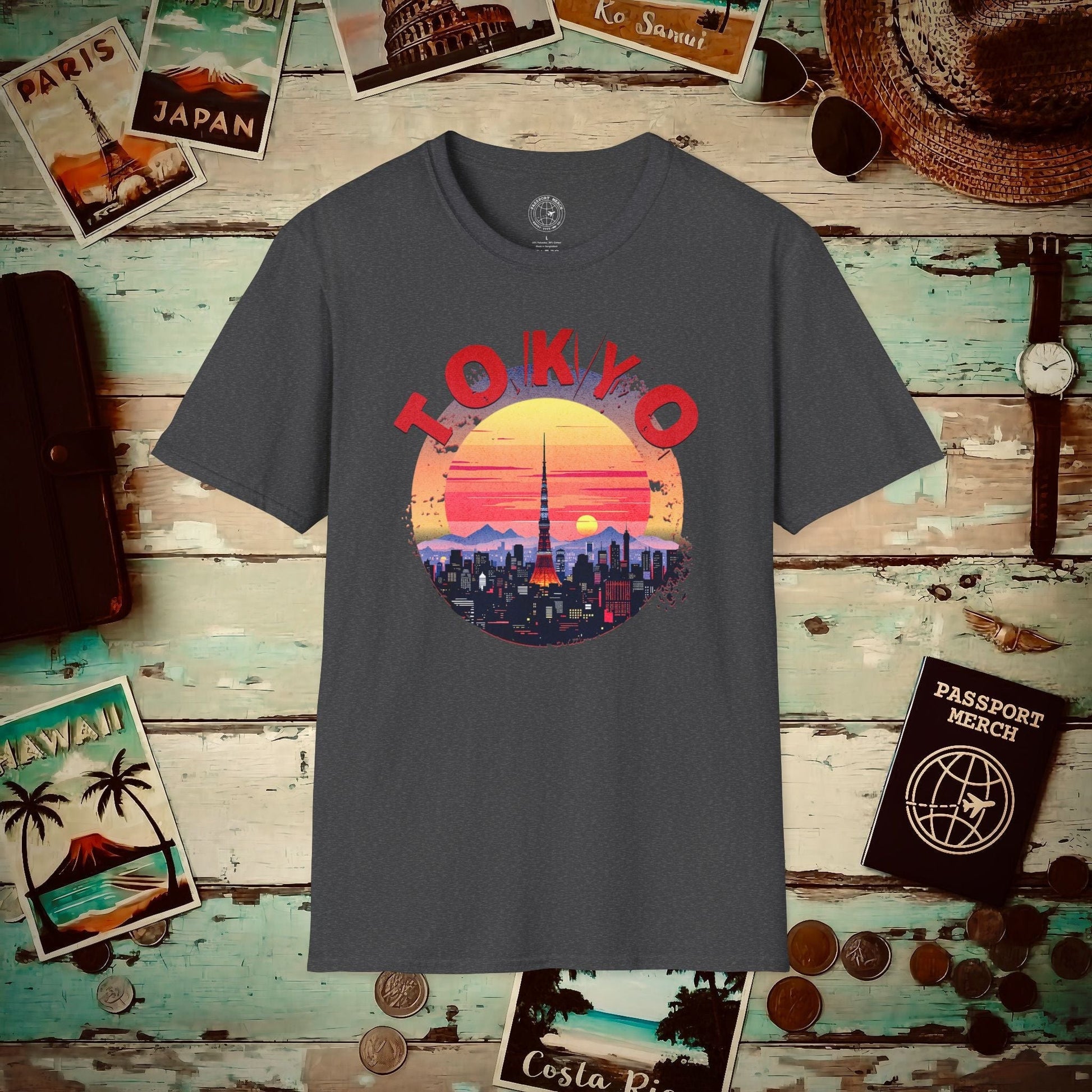 Retro Tokyo Tower Sunset, Japan T-Shirt Dark Heather / S