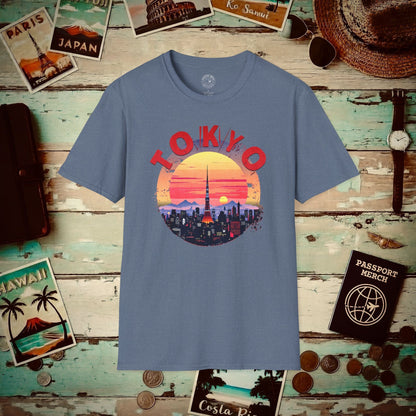 Retro Tokyo Tower Sunset, Japan T-Shirt Heather Indigo / S