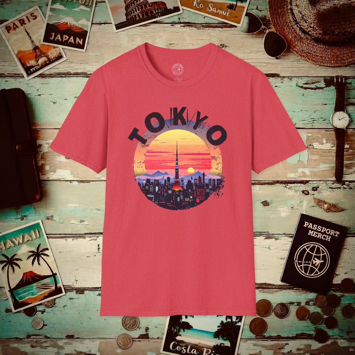 Retro Tokyo Tower Sunset, Japan T-Shirt Heather Red / S