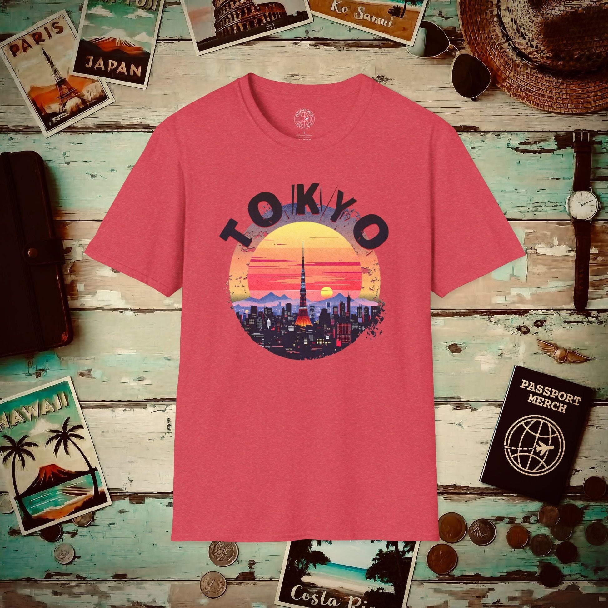 Retro Tokyo Tower Sunset, Japan T-Shirt Heather Red / S