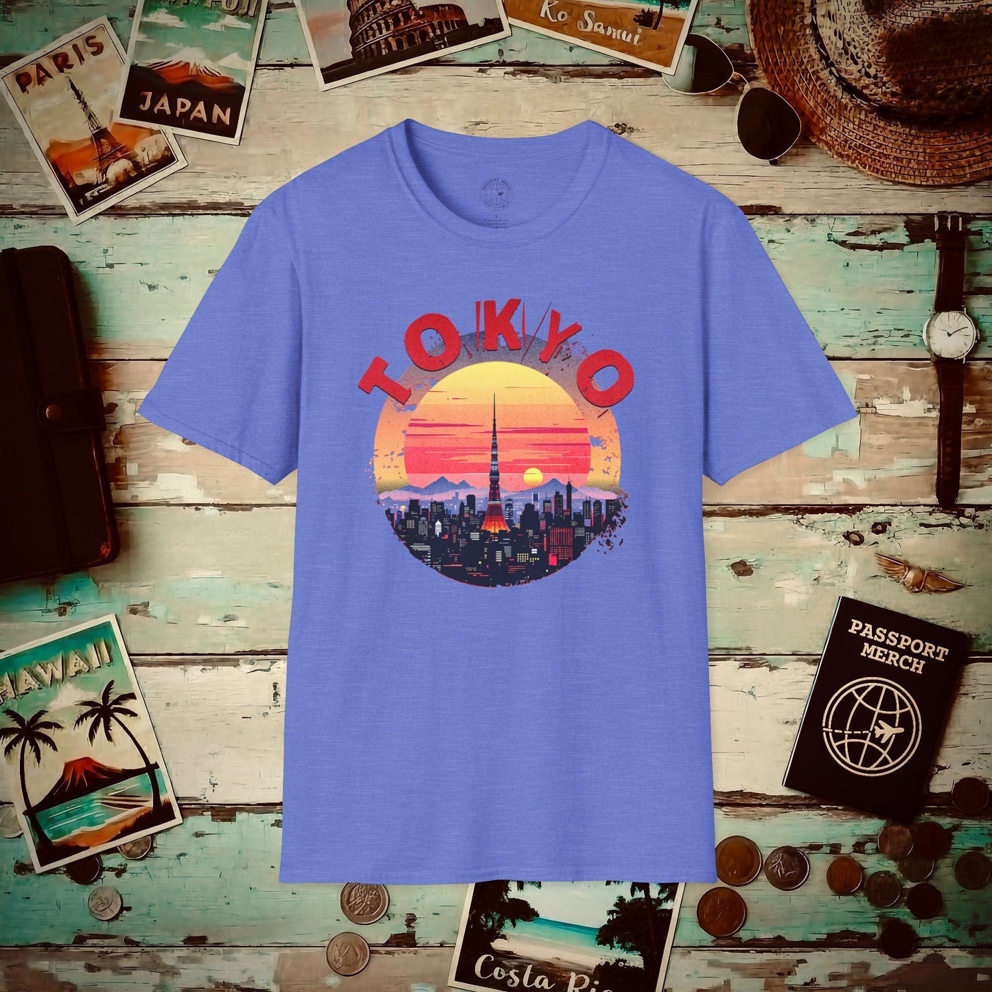 Retro Tokyo Tower Sunset, Japan T-Shirt Heather Royal / S