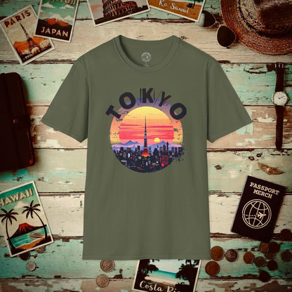 Retro Tokyo Tower Sunset, Japan T-Shirt Military Green / S