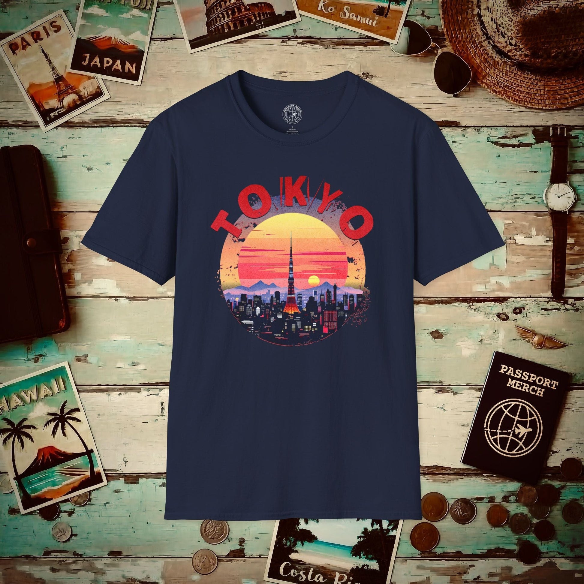 Retro Tokyo Tower Sunset, Japan T-Shirt Navy / S