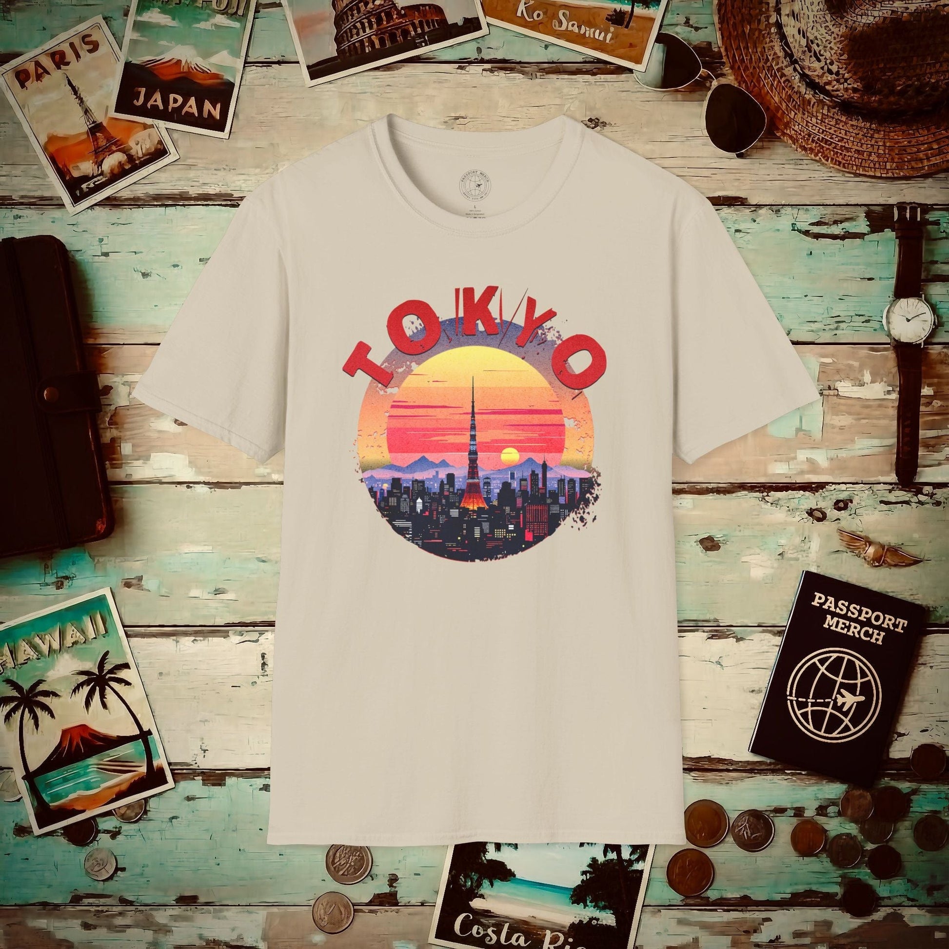 Retro Tokyo Tower Sunset, Japan T-Shirt Sand / S