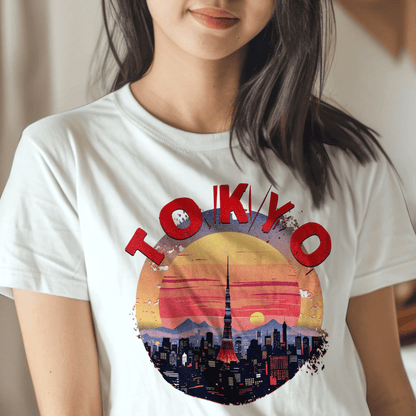 Retro Tokyo Tower Sunset, Japan T-Shirt White / S