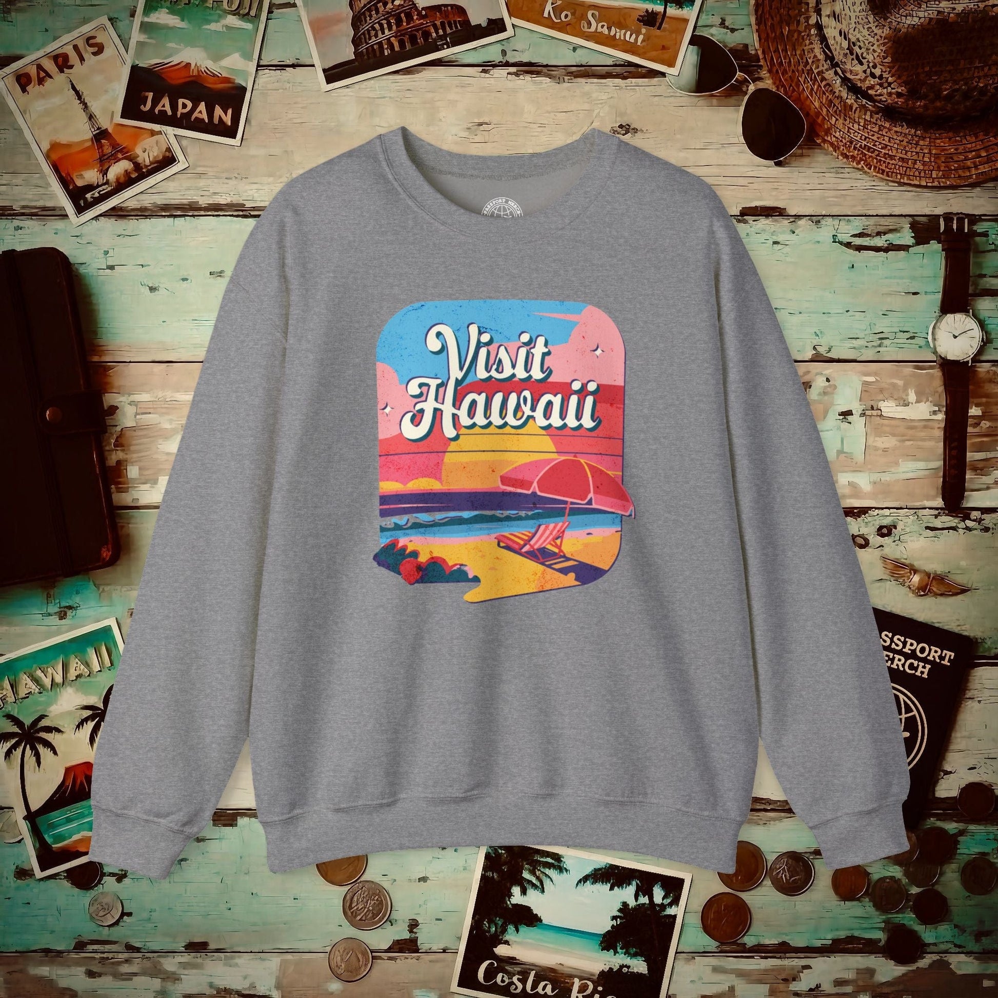 Retro Visit Hawaii Crewneck Graphite Heather / S