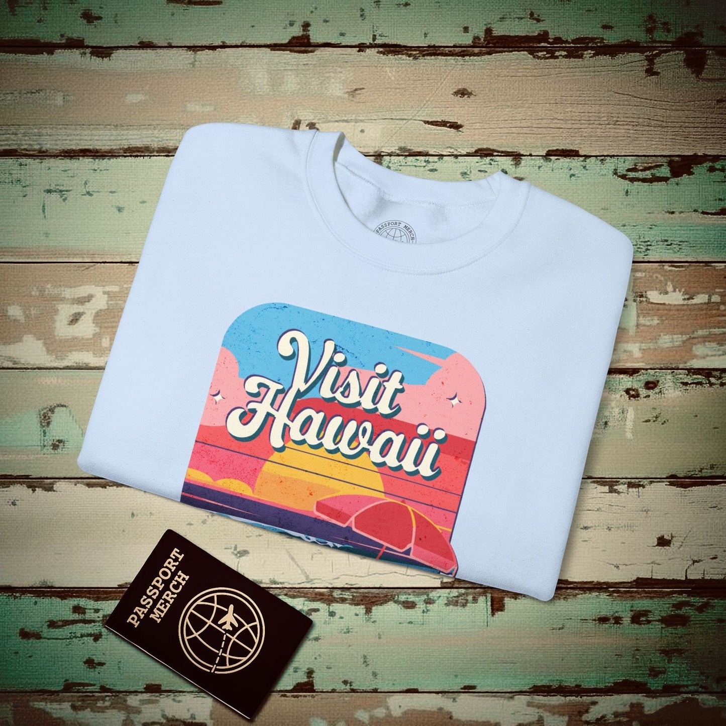 Retro Visit Hawaii Crewneck Light Blue / S