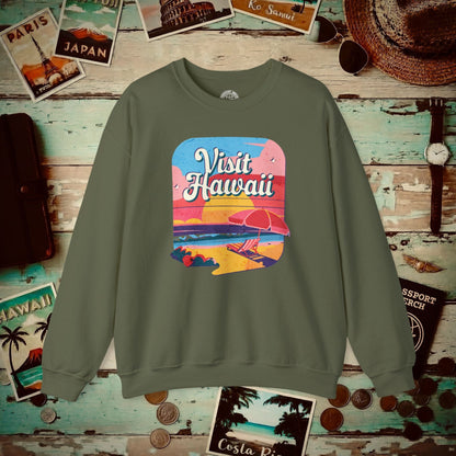 Retro Visit Hawaii Crewneck Military Green / S