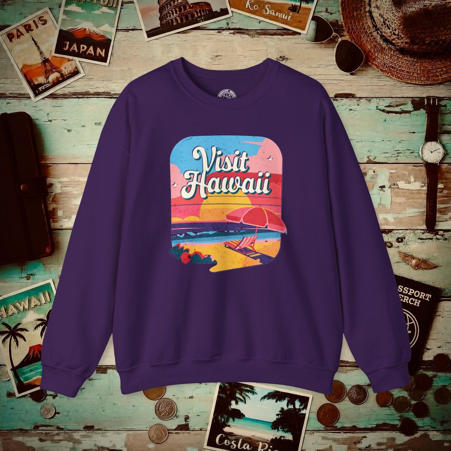Retro Visit Hawaii Crewneck Purple / S