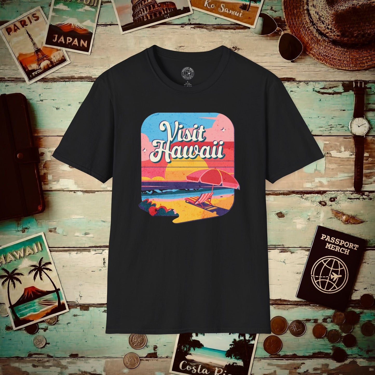 Retro Visit Hawaii T-Shirt Black / S
