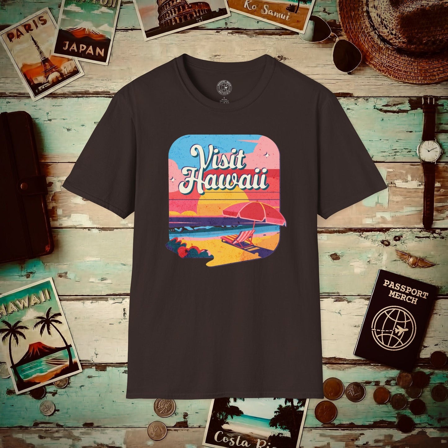 Retro Visit Hawaii T-Shirt Dark Chocolate / S