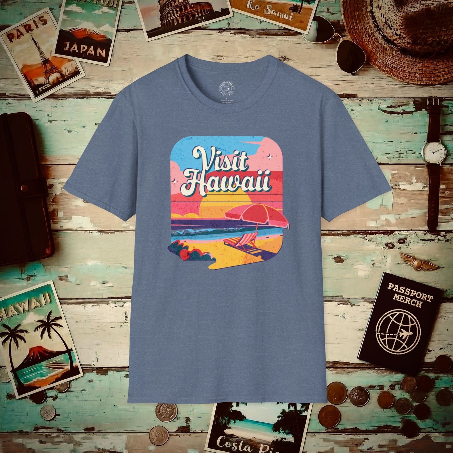 Retro Visit Hawaii T-Shirt Heather Indigo / S